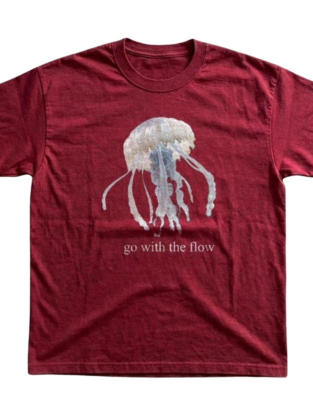 Gildan Maroon Graphic Tee with Jellyfish "Go With The Flow"